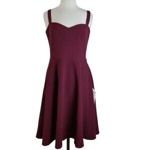 Dress the Population NWT Alina Crepe Fit & Flare Dress in Burgundy Size Large